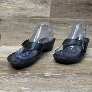 ECCO Women's Thong Sandals Black Leather Buckle Wedge Heels Eu 40